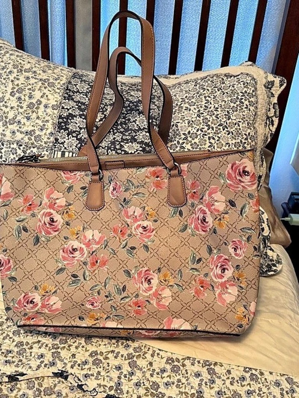 Nine West Floral Tote in Brown & Pink